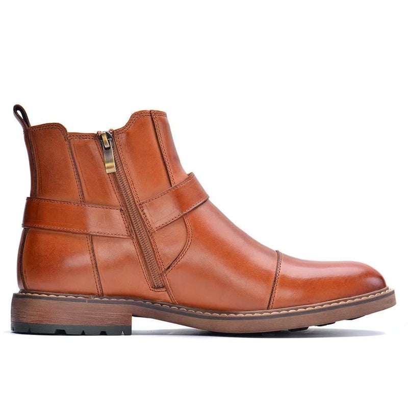 Arkbird Chelsea Ankle Boots, Leather Lined Oxfords for Men with Zipper Brown 12 - Image 3